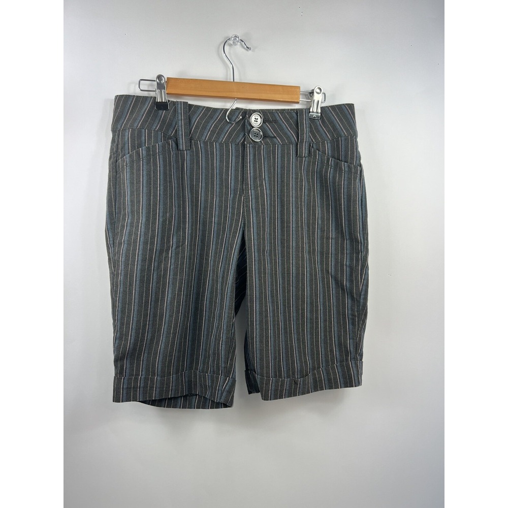 DKNY Jean Bermuda‎ Shorts Women's Size 9 Multi Striped Wide Waist Band Cuffed